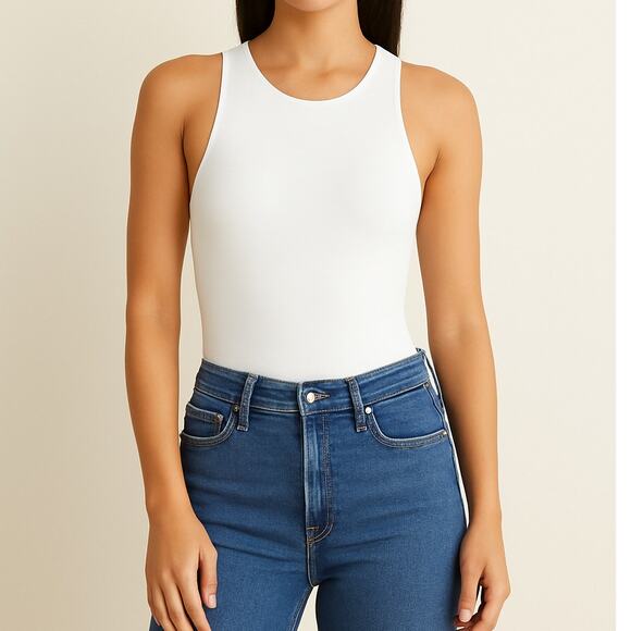 Express White Sleeveless Bodysuit Snap Closure Stretchy Women's Size Large - Picture 1 of 7